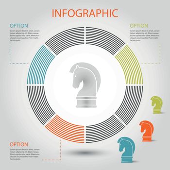 vector striped pie graph - info circle chart template - business infographic with three options and strategy icons