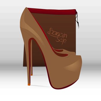 Illustration of a shoe and a paper bag with the inscription