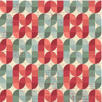 Colorful worn textile geometric seamless pattern, decorative abstract infinite retro background.