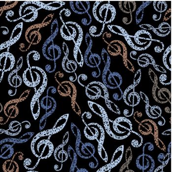 Music theme seamless vector background, seamless pattern with clefs, hand drawn lines textured.