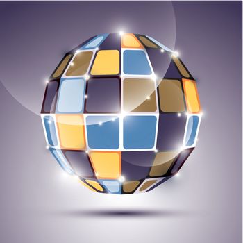 3D glossy mirror ball created from geometric figures. Vector festive illustration - eps10 dimensional bright precious stone. 