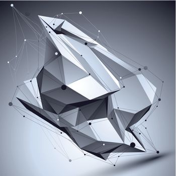3D vector abstract technological illustration, perspective geometric contrast background with asymmetric wireframe.