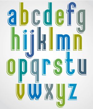 Colorful animated font, comic lower case letters with white outline. 
