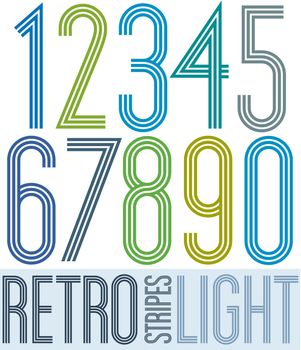 Poster retro light colorful numbers with stripes on white background.