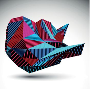 Bright decorative distorted unusual eps8 figure with parallel lines. Striped multifaceted asymmetric contrast element, colorful technology illustration.