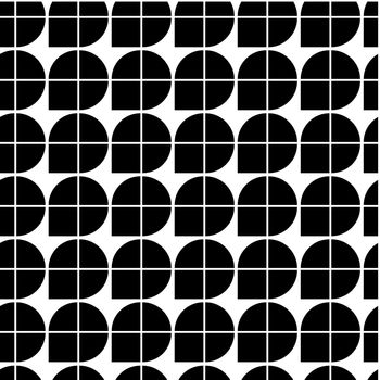 Black and white abstract geometric seamless pattern, contrast illusory regular background. 
