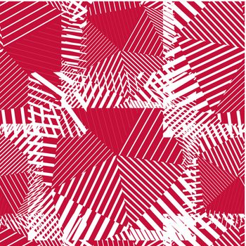 Abstract red lines seamless pattern. Vector psychedelic wallpaper with stripes and geometric figures.