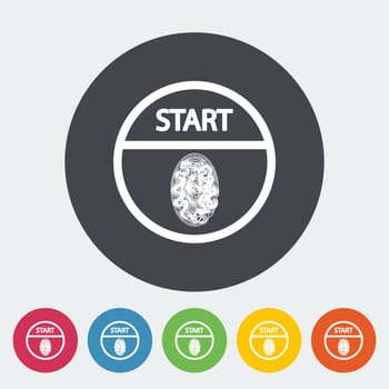 Start-stop button is protected by fingerprint. Single flat icon on the circle. Vector illustration.