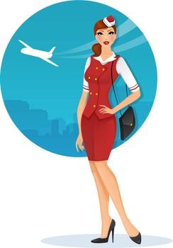 Vector illustration of Girl in stewardess uniform