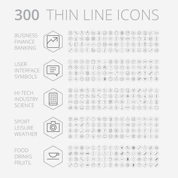 Thin Line Icons For Business, Technology and Leisure. Vector eps10.