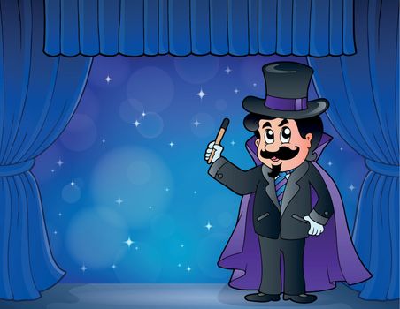 Magician on wide stage - eps10 vector illustration.