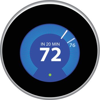 Nest thermostat controls and regulates the house remotely. Vector illustration.