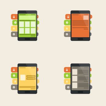 Set of four flat  interface concept for web and mobile phone services and apps