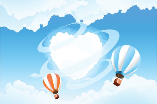 Abstract Valentine's Heart in the sky with hot air balloons