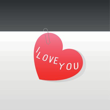 Vector heart note with paper clip and i love you text