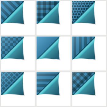 Blue clean peeling corners set on seamless background patterns