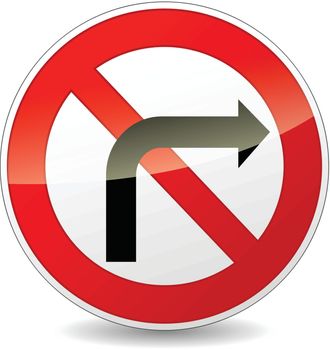 illustration of no right turn round sign on white background