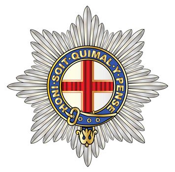 The emblem of the Coldstream Guards over a white background