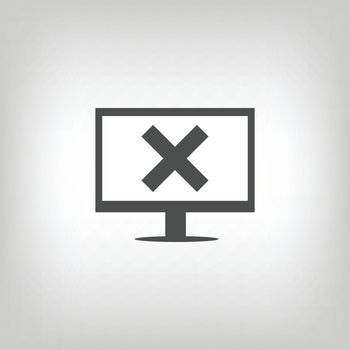 Simple grey sign of computer with cross as error symbol