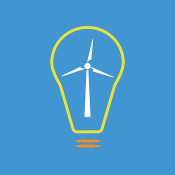 Bulb with wind turbine as logo. Idea of eco-friendly source of energy
