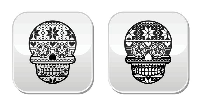 Vector buttons set of sugar skull - Nordic style isolated on white