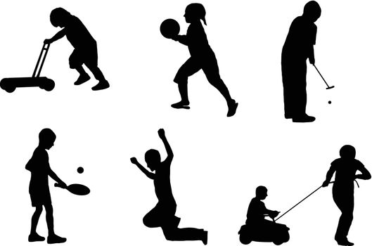 set of silhouette illustrations of childen playing