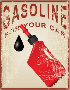 Gasoline for your car - Card stylized antique with modern plastic containers. Vector illustration.