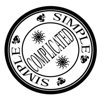 Stamp with words simple, complicated inside, vector illustration