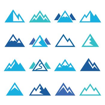 Vector icons set of mountain landscape isolated on white