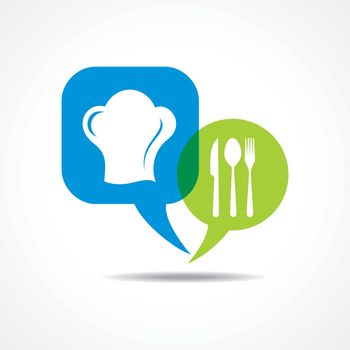 Restaurant forks and chef hat in message bubble stock vector