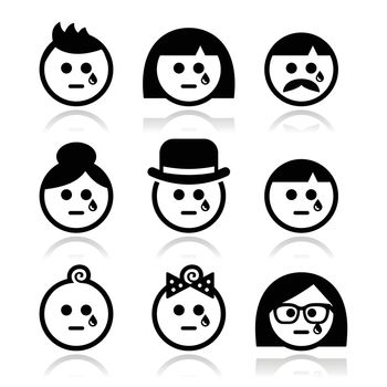 Vector icons set of sad, depressed people isolated on white