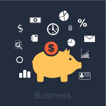 yellow monetary pig around the elements of the business