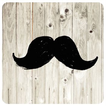 Moustache symbol on wooden texture.