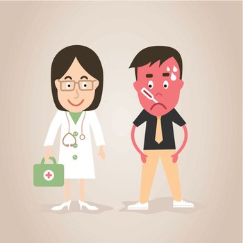 The woman the doctor treats the patient. A vector illustration