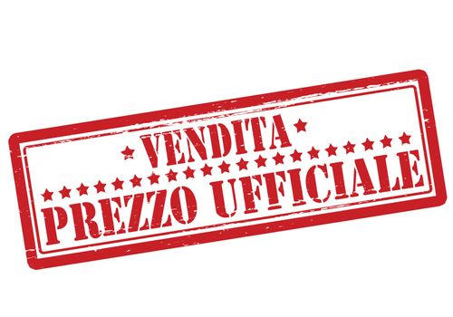 Rubber stamp with text official price in Italian language inside, vector illustration