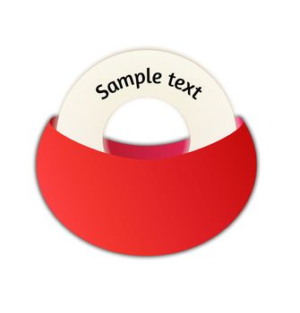 rounded white label hidden in red pocket, on the white label can be added short business text
