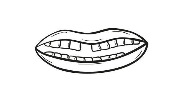 sketch of the mouth without one teeth on white background, isolated