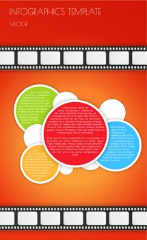 orange infographics with color circles and film strips
