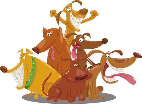 Cartoon Illustration of Happy Funny Dogs Group