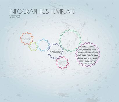 color cogwheels and sample text infographics on blue background
