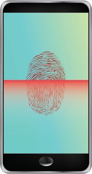Vector detailed smartphone mock up with security fingerprint on screen. Illustrator eps 10