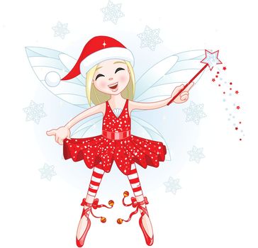Illustration of a beautiful Christmas fairy with magic wand