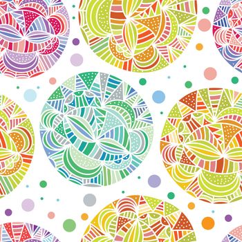 Hand drawn abstract doodle background. Seamless vector pattern with multicolored spheres