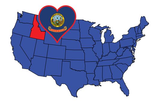 Idaho state outline and icon inset set into a map of The United States of America