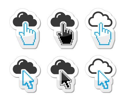 Cloud symbol with different cursor pointers isolated on white