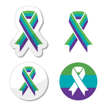 Vector icons set of purple, teal and green ribbon isolated on white