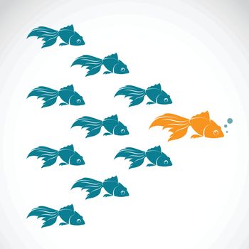 Vector image of an goldfish showing leader individuality success. Leadership concept