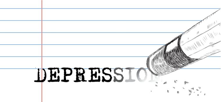 Creative on a theme of depression, a pencil eraser and word depression. Vector illustration.