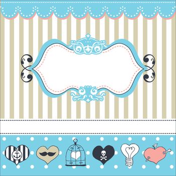 Lovely drawn card with darling hearts. Vector image. 