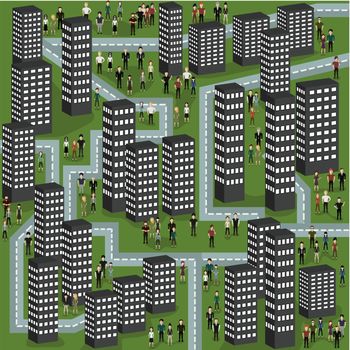 vector illustration in the form of town with people